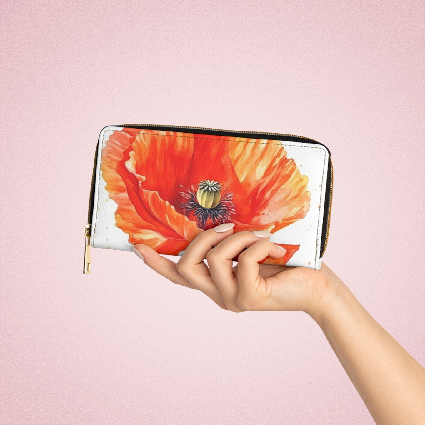 Watercolor Poppy Garden Zipper Wallet: Unleash the Beauty of Nature