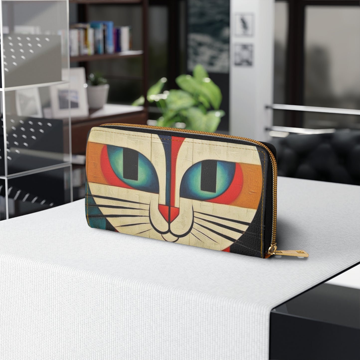 Artistic Vintage Vibes: Picasso-Inspired Midcentury Modern Zipper Wallet for Retro Fashion