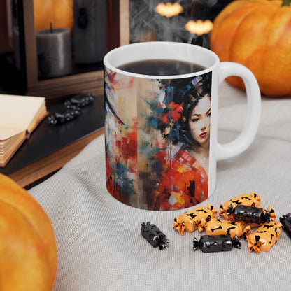 Embrace the Beauty: Geisha Painting Ceramic Mug for Abstract Art Lovers