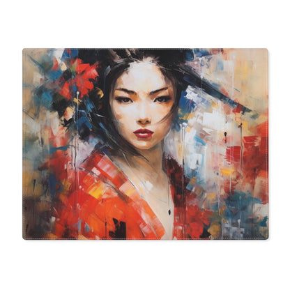 Abstract Geisha Art Placemat: Captivating Brushstrokes in a Japanese Aesthetic