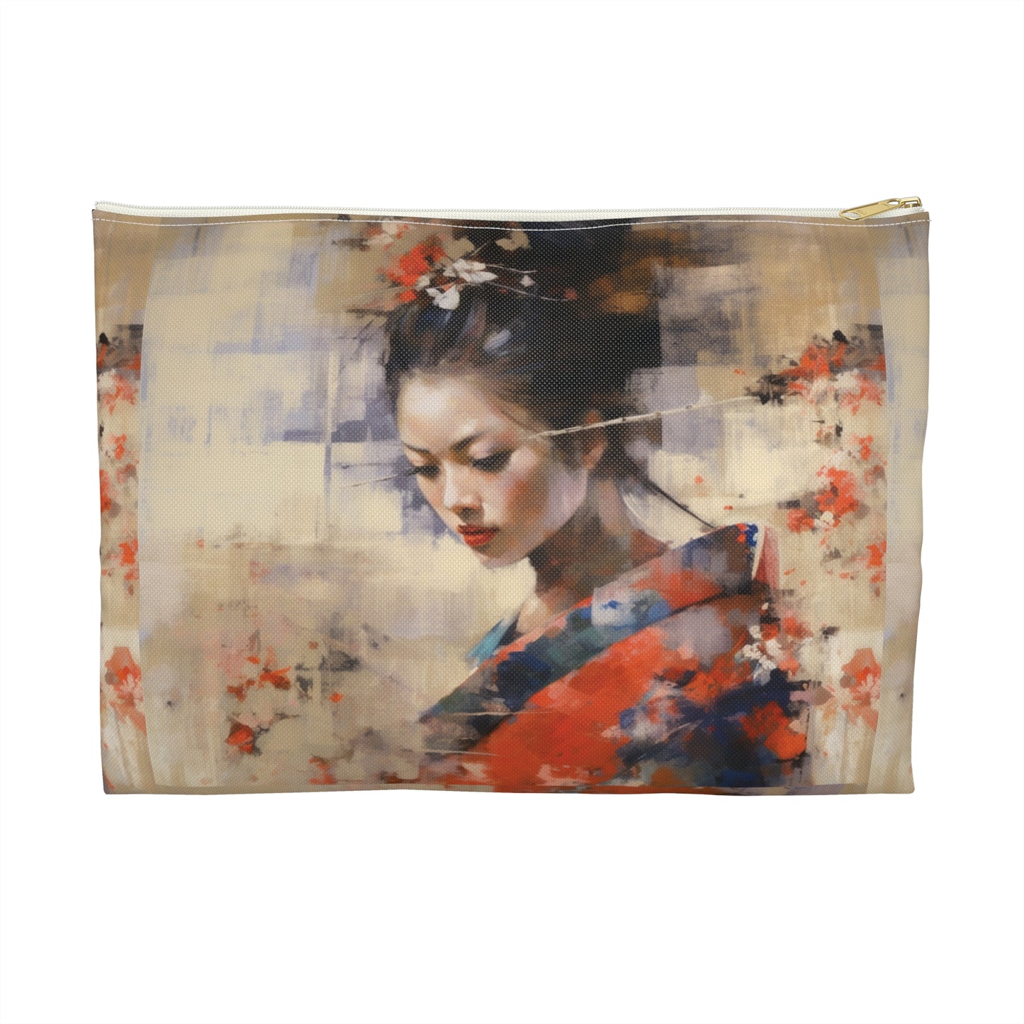 Japanese-Inspired Abstract Oil Painting Accessory Pouch: Celebrating Geisha Beauty