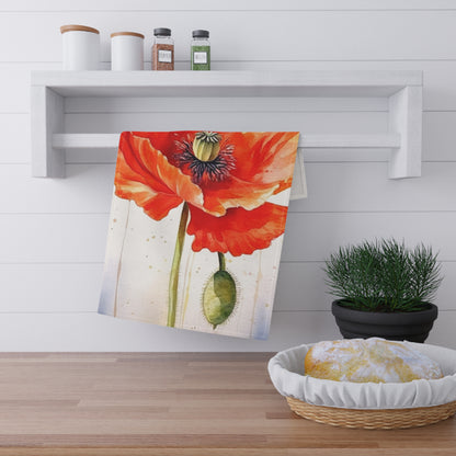 Watercolor Poppy Garden Kitchen Towel: Unleash the Beauty of Nature