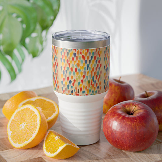 Dynamic Brushstrokes: Abstract Shapes Come Alive on a Ringneck Tumbler