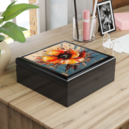 Poppy Symphony: Jewelry Box with Abstract Floral Artwork