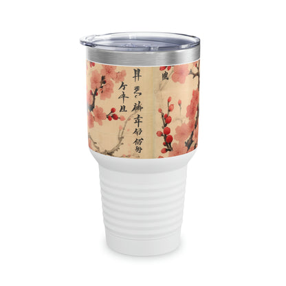 Floral Fusion Delight: Ringneck Tumbler Merging the Beauty of Cherry Blossoms and Artistic Flower Drawings