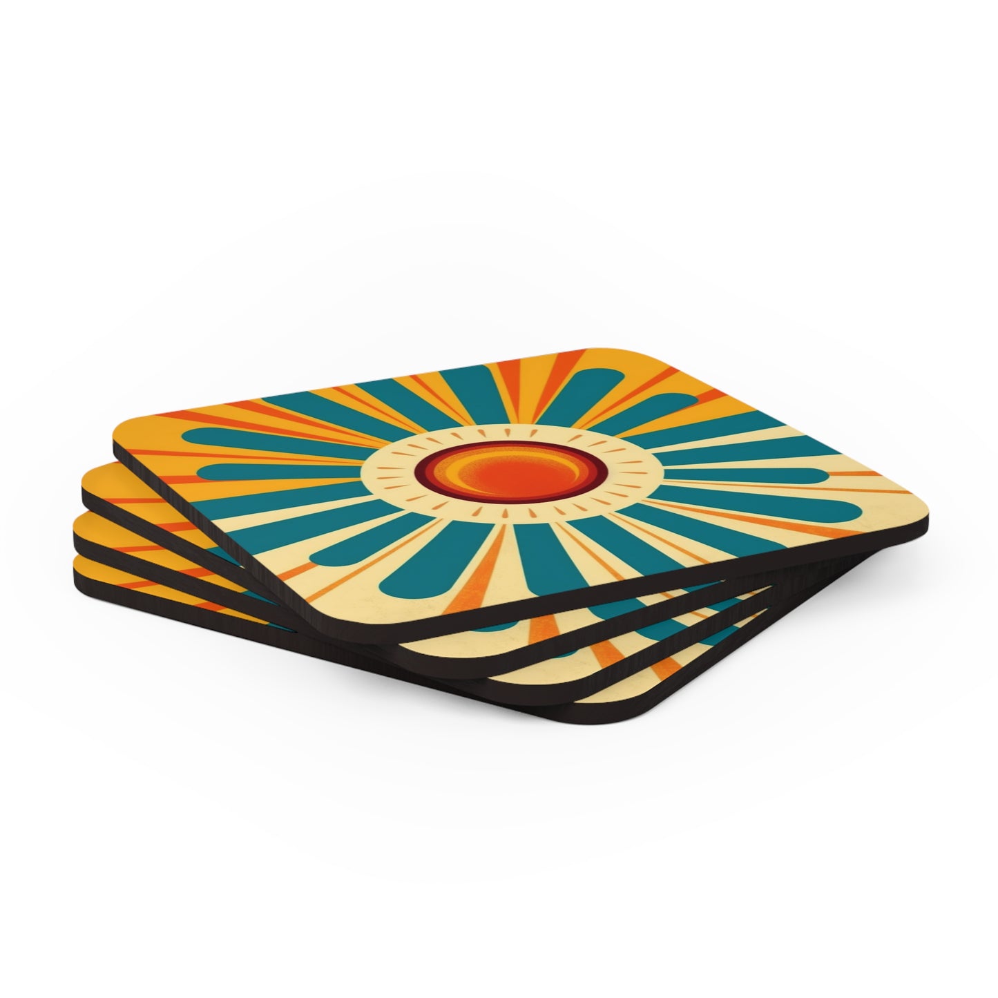 Atomic Age Sunshine: Midcentury Modern Sun Corkwood Coaster Set