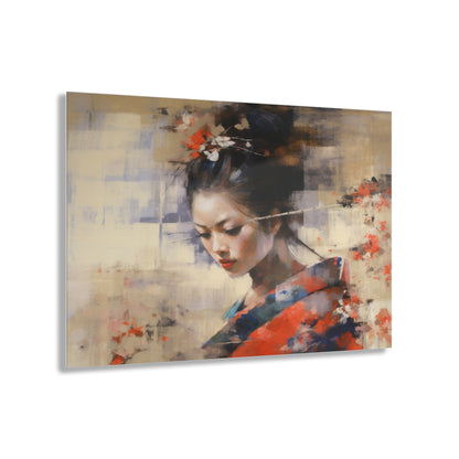 Japanese-Inspired Abstract Oil Painting Acrylic Prints: Celebrating Geisha Beauty
