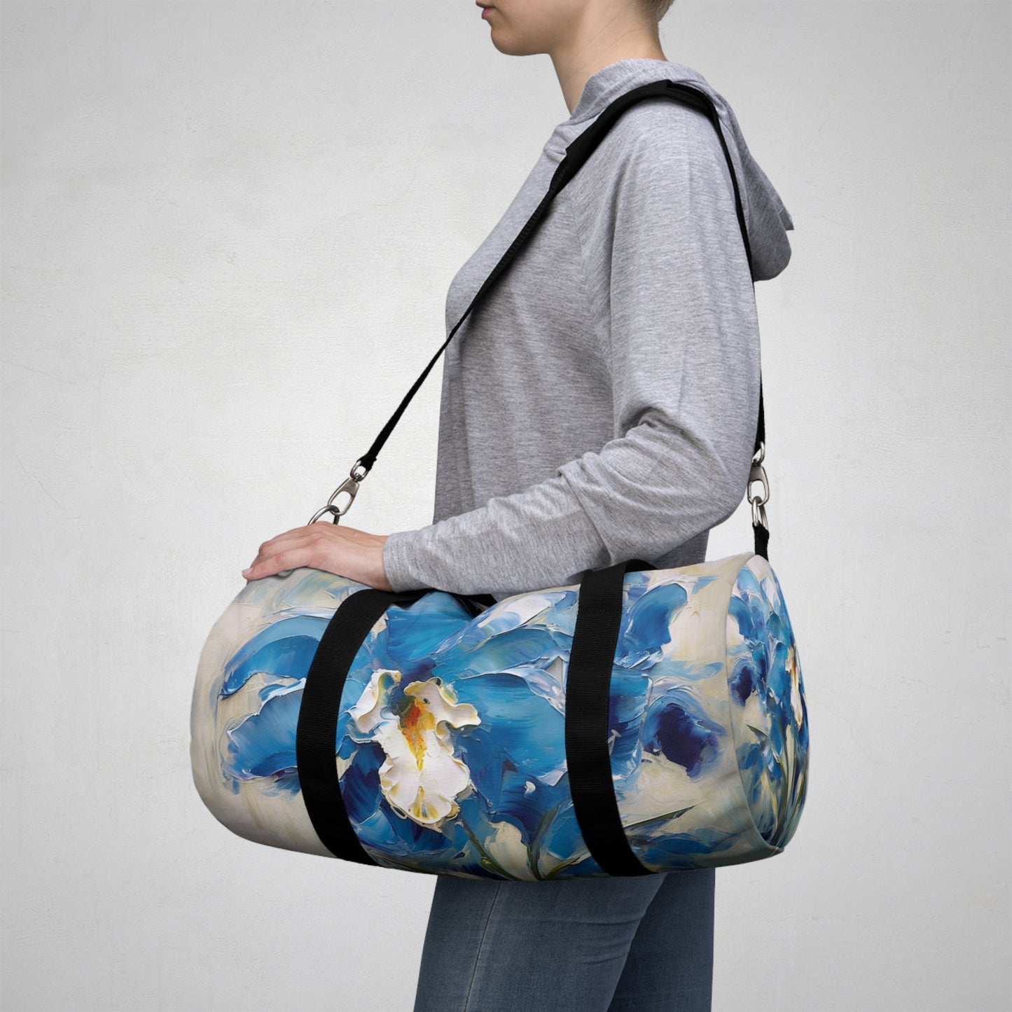 Embrace Artistic Expression with Blue Orchid Abstract Painting Duffel Bag