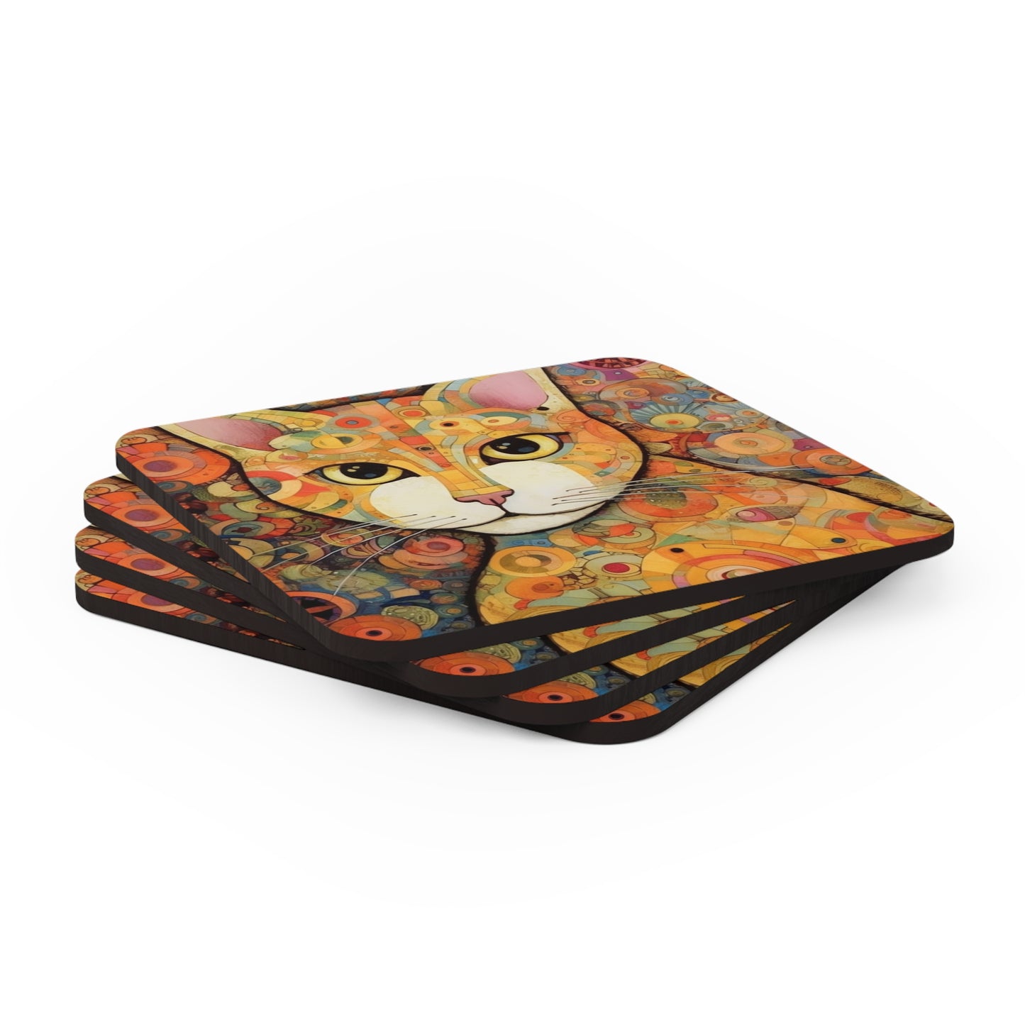 Art Nouveau Revival: Klimt-Inspired Corkwood Coaster Set