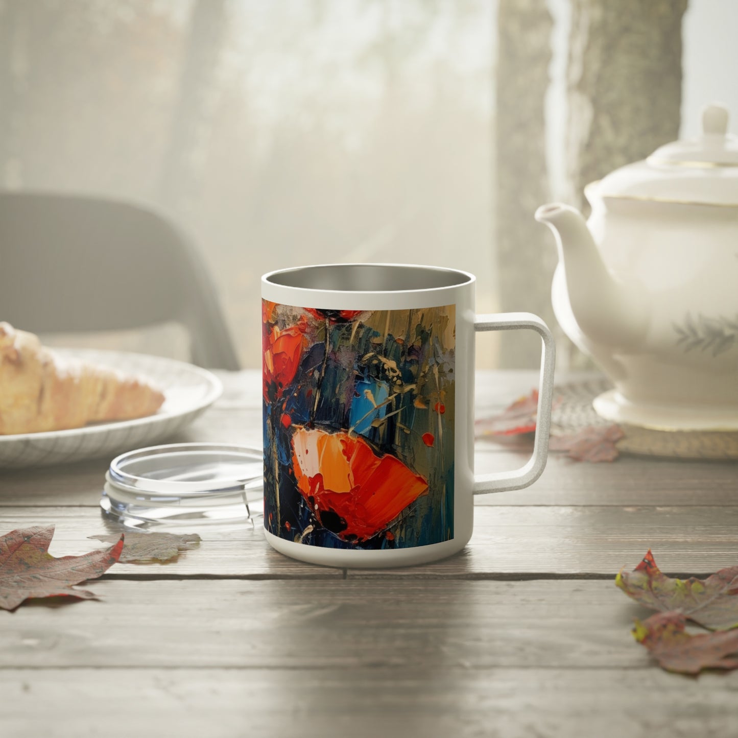 Insulated Coffee Mug Paradise: Abstract Poppy Artwork and Flower Drawings