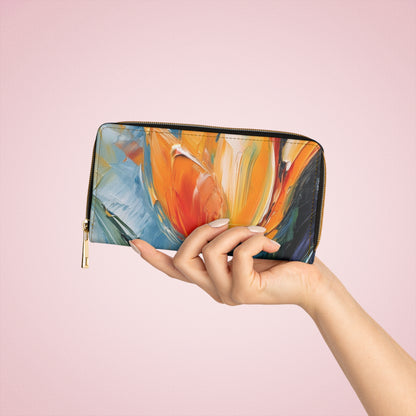 Orange Tulip Magic on Zipper Wallet: A Blossoming Artistic Delight