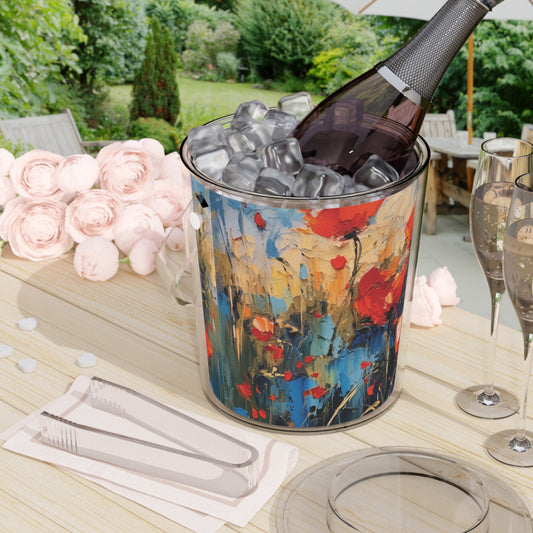 Ice Bucket with Tongs Paradise: Abstract Poppy Artwork and Flower Drawings