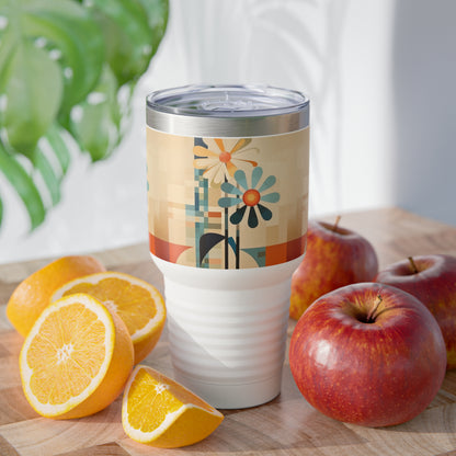 Sleek Fusion: Midcentury Modern Ringneck Tumbler with Atomic Age Design and Beautiful Flower Drawings