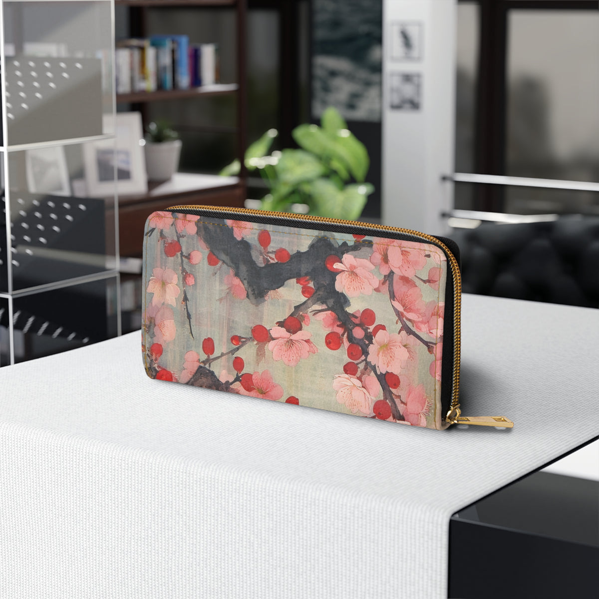 Cherry Blossom Bliss: Zipper Wallet Embracing the Beauty of Floral Art and Drawings