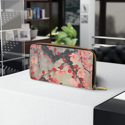 Cherry Blossom Bliss: Zipper Wallet Embracing the Beauty of Floral Art and Drawings
