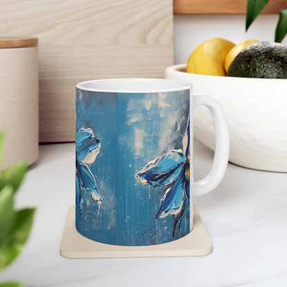 Elevate Your Sips with Blue Orchid Abstract Paintings Ceramic Mug