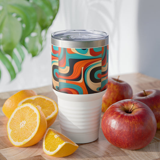 Abstract Fusion: Midcentury Modern Ringneck Tumbler with Vibrant Colors and Abstract Artistry