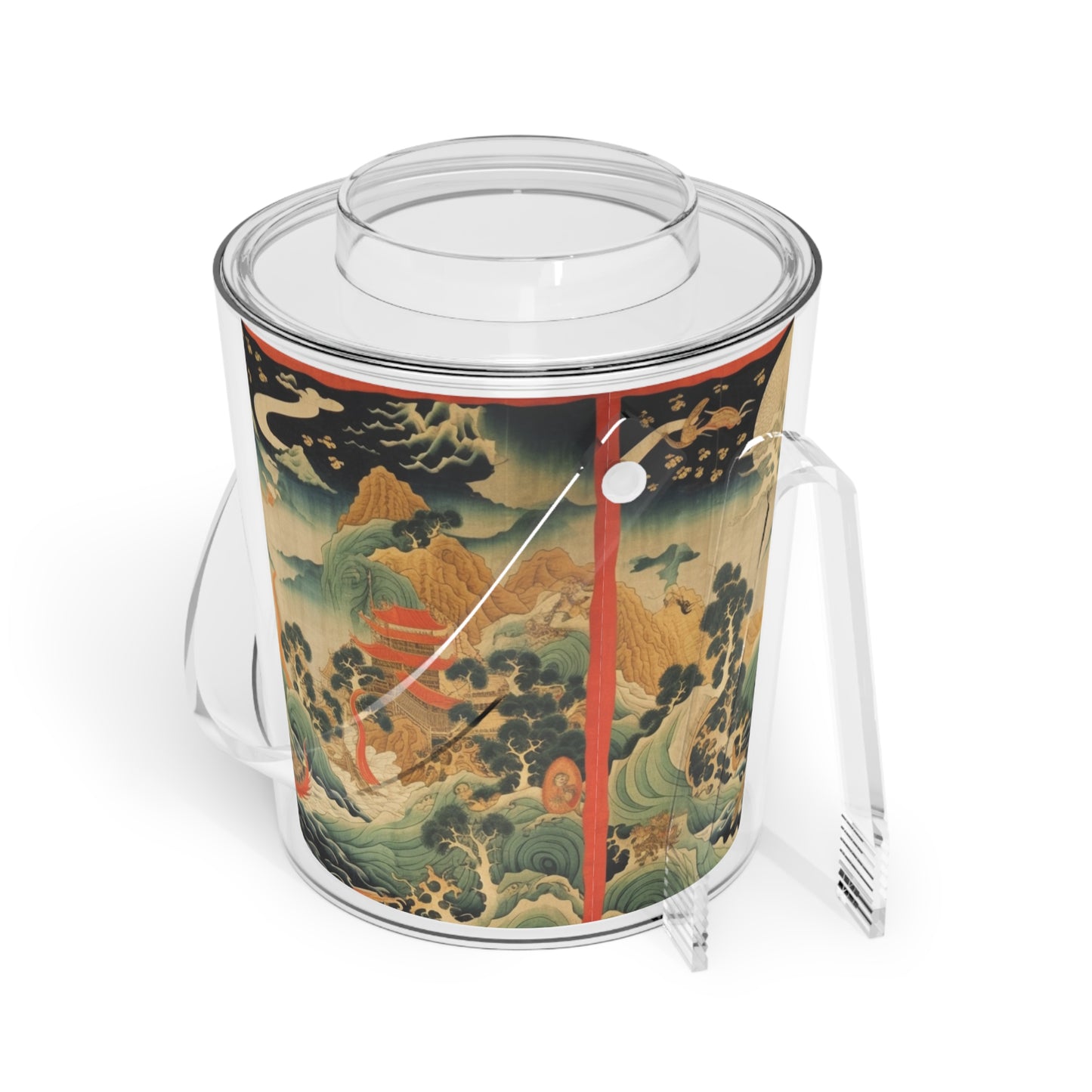 Harmony of the Elements: Japanese Tapestry-Inspired Ice Bucket with Tongs