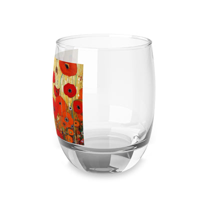 Floral Symphony: Whiskey Glass showcasing Gustav Klimt's Poppies in Art Nouveau