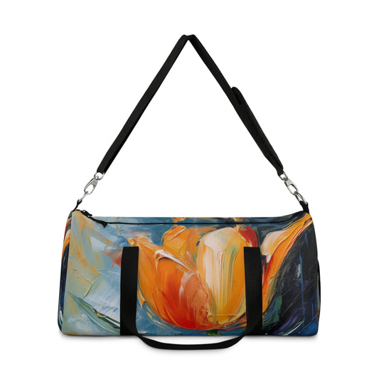 Orange Tulip Magic on Duffel Bag: A Blossoming Artistic Delight