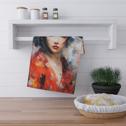 Abstract Geisha Art Kitchen Towel: Captivating Brushstrokes in a Japanese Aesthetic