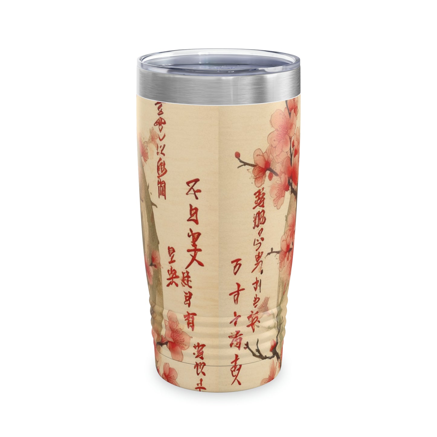 Whimsical Blossom Dreams: Ringneck Tumbler with Delightful Flower Drawings and Cherry Blossoms