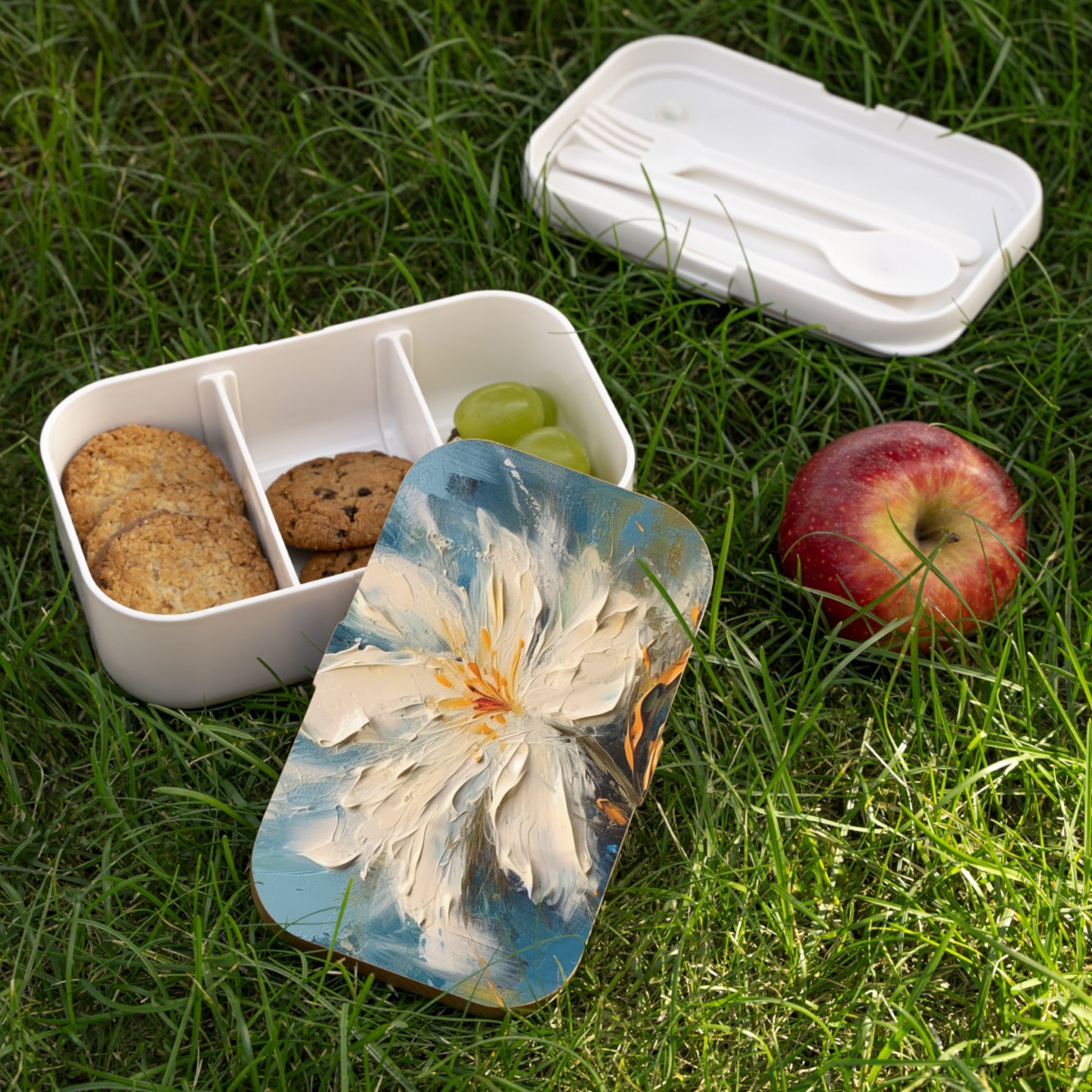 Nature's Serenade: Bento Box adorned with an Abstract Oil Painting of Jasmine
