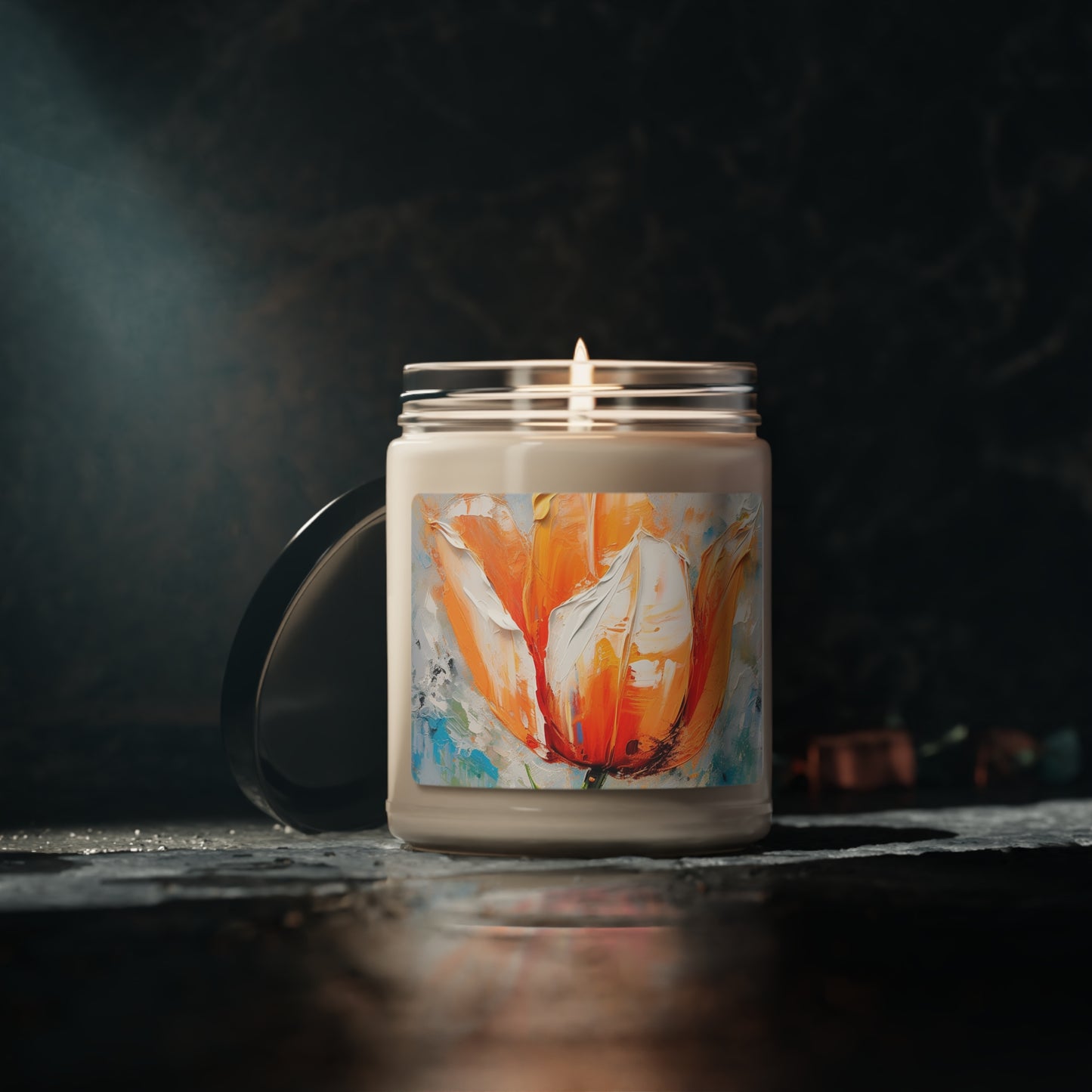 Scented Soy Candle with Vibrant Orange Tulip: Embrace the Beauty of Nature