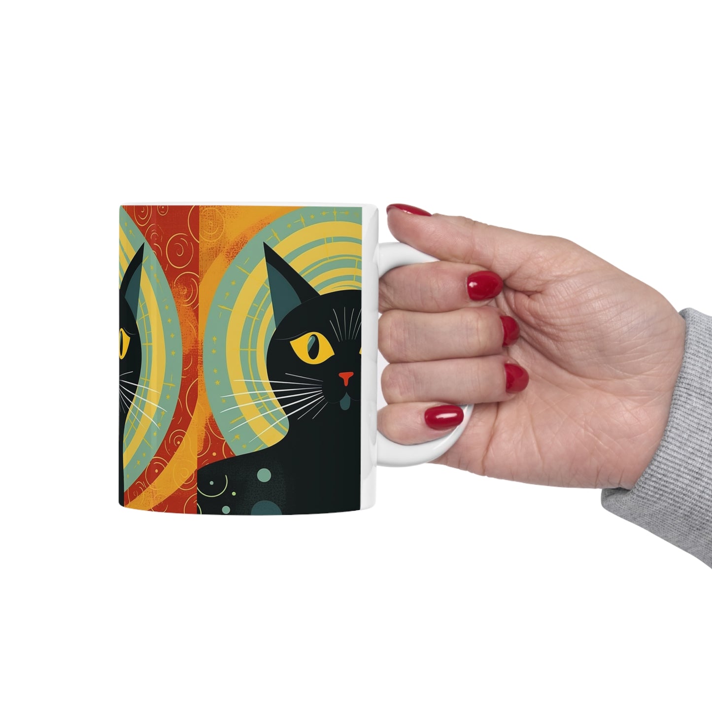 Timeless Whiskers: 1950s and 1960s Fashion-Inspired Cat Mug