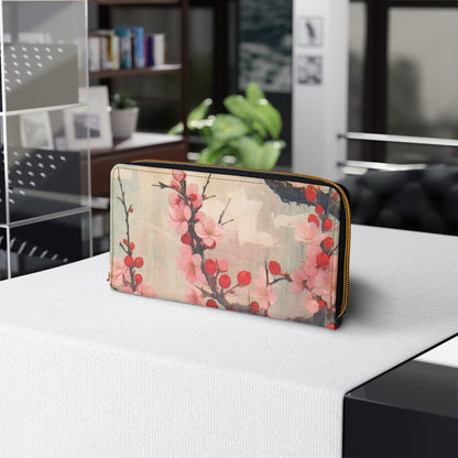 Cherry Blossom Bliss: Zipper Wallet Embracing the Beauty of Floral Art and Drawings