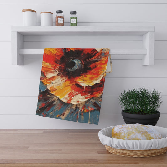 Poppy Symphony: Kitchen Towel with Abstract Floral Artwork