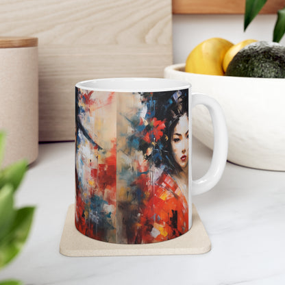 Embrace the Beauty: Geisha Painting Ceramic Mug for Abstract Art Lovers