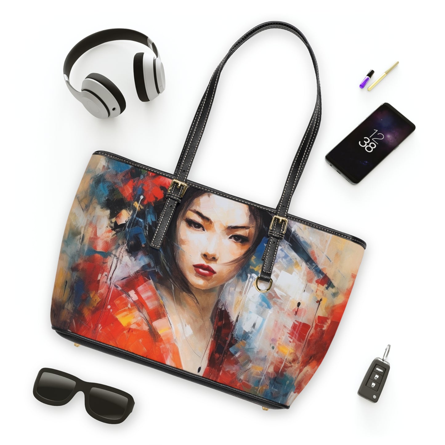 Abstract Geisha Art PU Leather Shoulder Bag: Captivating Brushstrokes in a Japanese Aesthetic