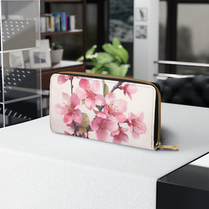 Artistic Flourish: Floral Watercolor Cherry Blossom Zipper Wallet