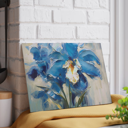 Embrace Artistic Expression with Blue Orchid Abstract Painting Glass Cutting Board