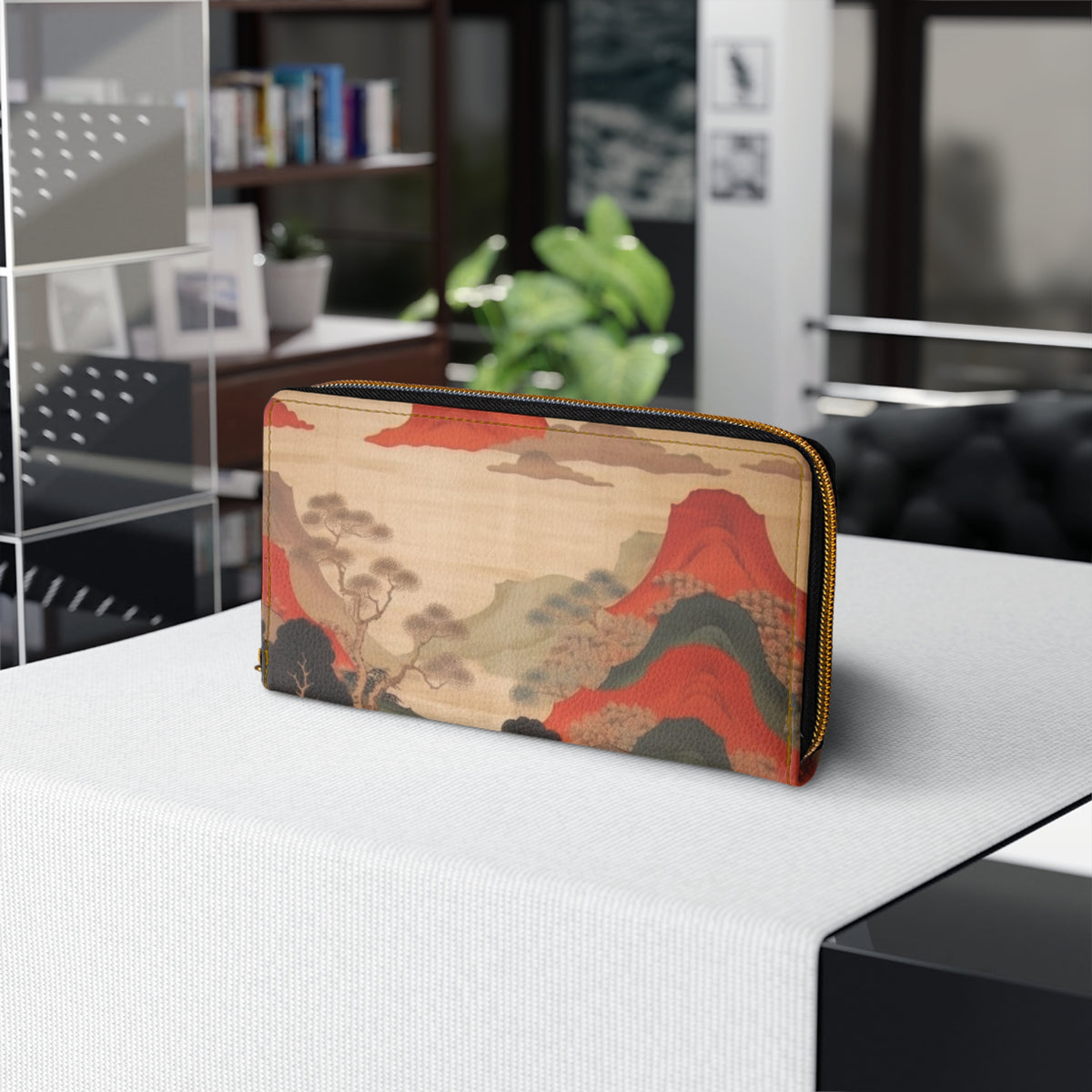 Custom Japanese Tapestry on a Zipper Wallet - Unique Artistic Expression