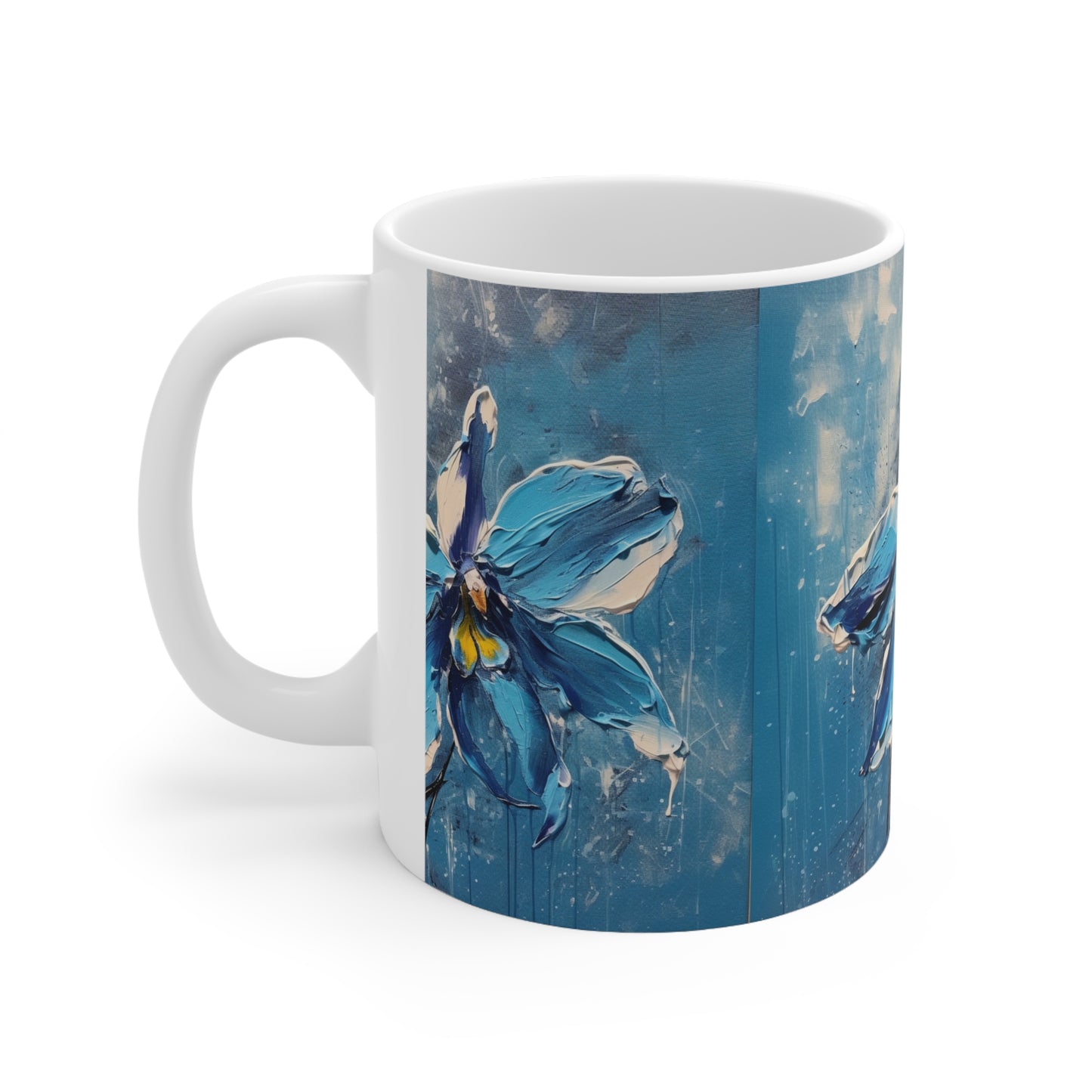 Elevate Your Sips with Blue Orchid Abstract Paintings Ceramic Mug
