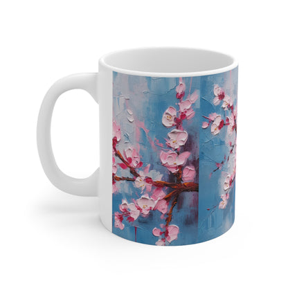 Ceramic Mug with Abstract Cherry Blossom Drawing: Embrace the Serenity