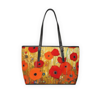 Floral Symphony: PU Leather Shoulder Bag showcasing Gustav Klimt's Poppies in Art Nouveau
