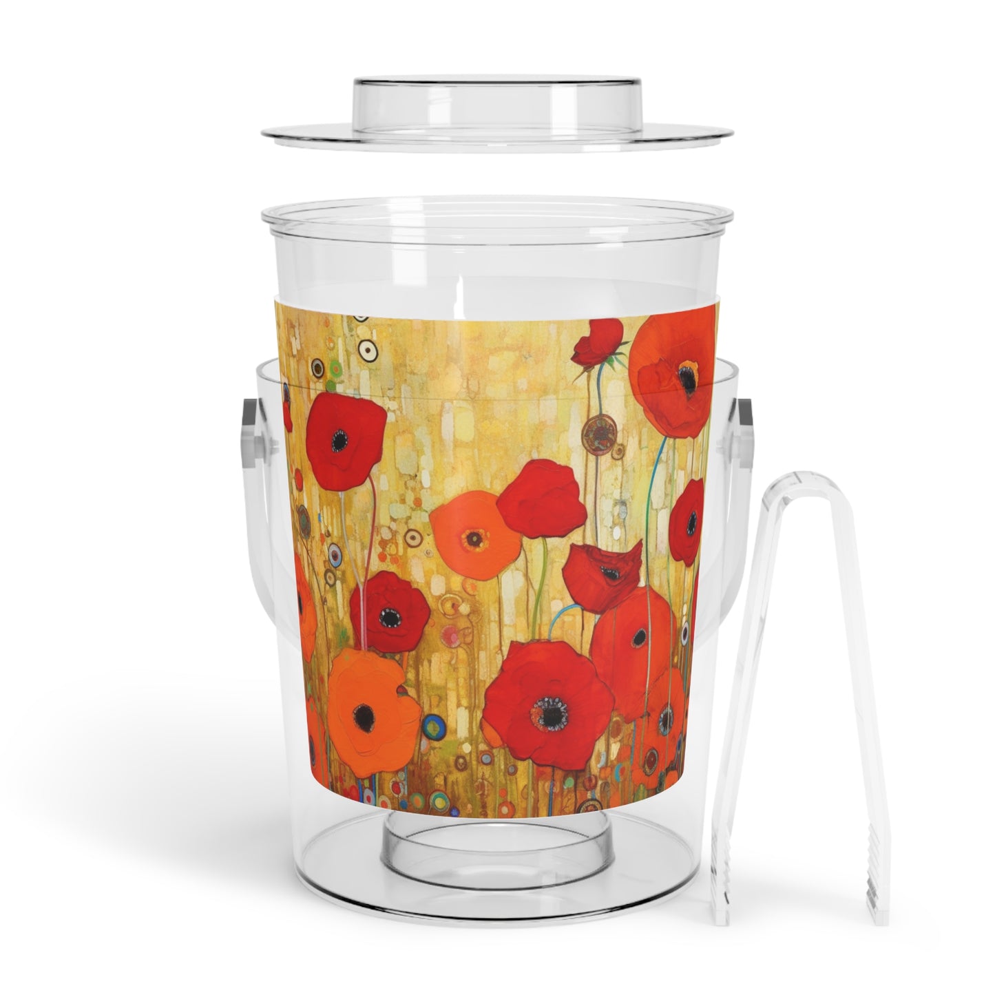 Floral Symphony: Ice Bucket with Tongs showcasing Gustav Klimt's Poppies in Art Nouveau