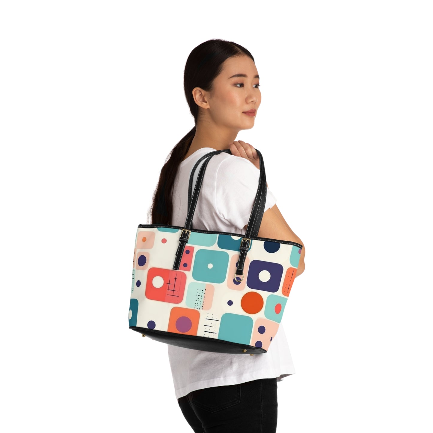 Retro Chic: Atomic Age-Inspired PU Leather Shoulder Bag with Midcentury Modern Design and 1960s Fashion