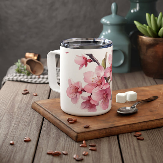 Artistic Flourish: Floral Watercolor Cherry Blossom Insulated Coffee Mug