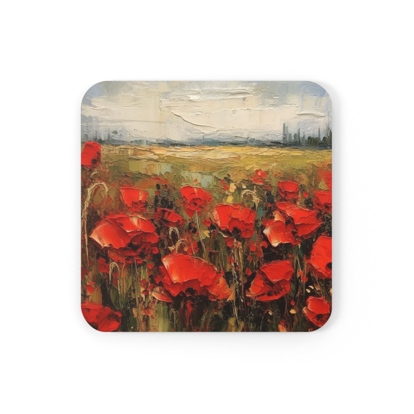 Abstract Poppy Fields: Corkwood Coaster Set for Artistic Inspiration