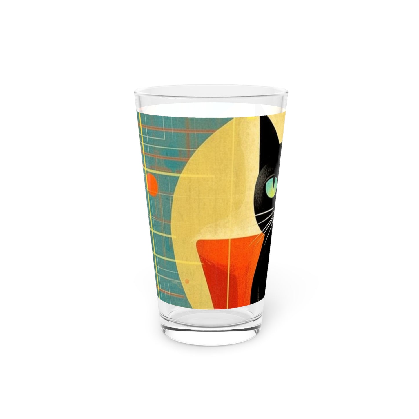 Abstract Cat Expressions: Modern Art-Inspired Midcentury Modern Pint Glass with Timeless Atomic Age Design