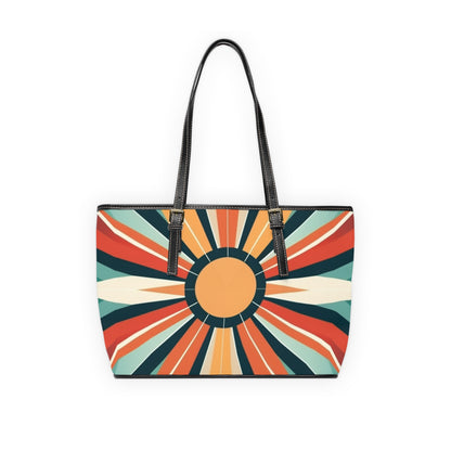 Atomic Age Luxury: Midcentury Modern Brown Leather Shoulder Bag in Starburst Candy Colored