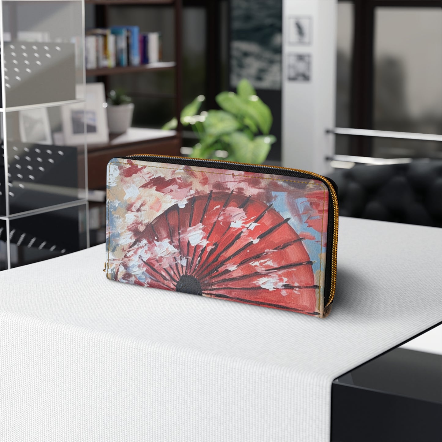Abstract Japanese Umbrella Painting Zipper Wallet