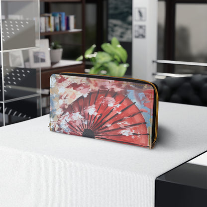 Abstract Japanese Umbrella Painting Zipper Wallet