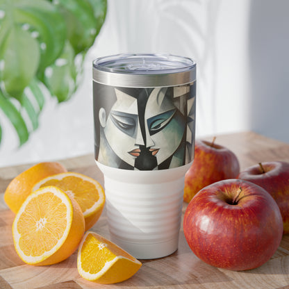 Artistic Finesse: Ringneck Tumbler with Cubist Art, Sip with Abstract Flair and Artistic Precision