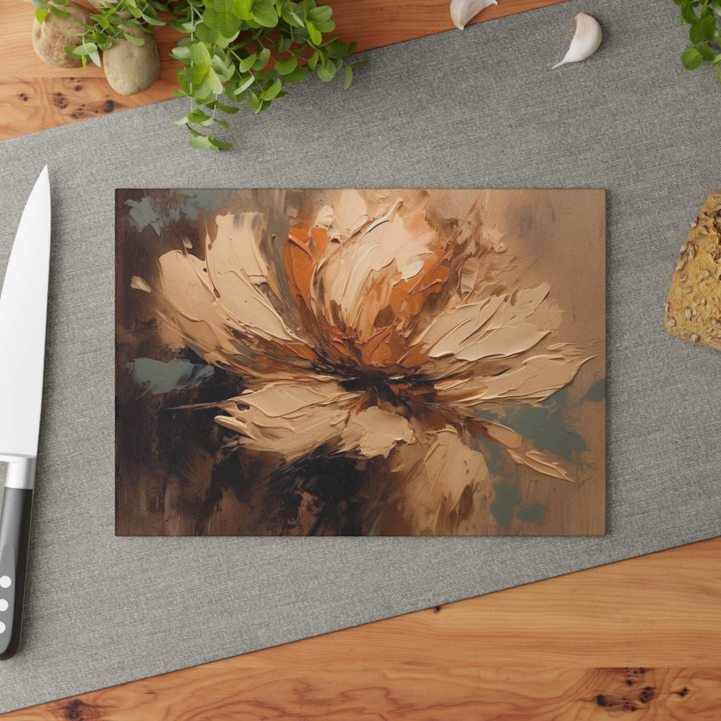 Artistic Fusion: Glass Cutting Board Infused with Tan Hua-Inspired Abstract Art