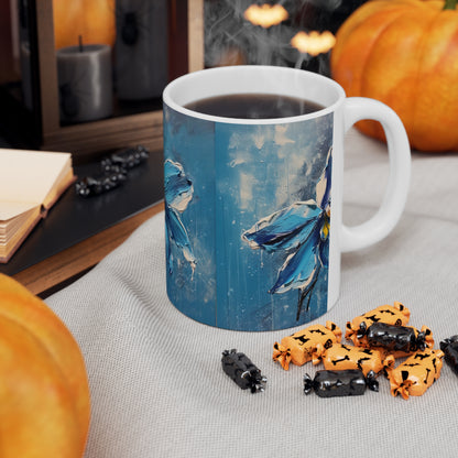 Elevate Your Sips with Blue Orchid Abstract Paintings Ceramic Mug
